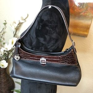 Brighton Crocodile Embossed Black Leather Hobo Bag
